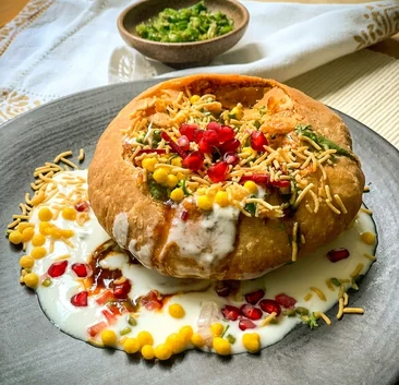 Fresh raj kachori chaat at Ambala Chaat House in Edmonton, AB