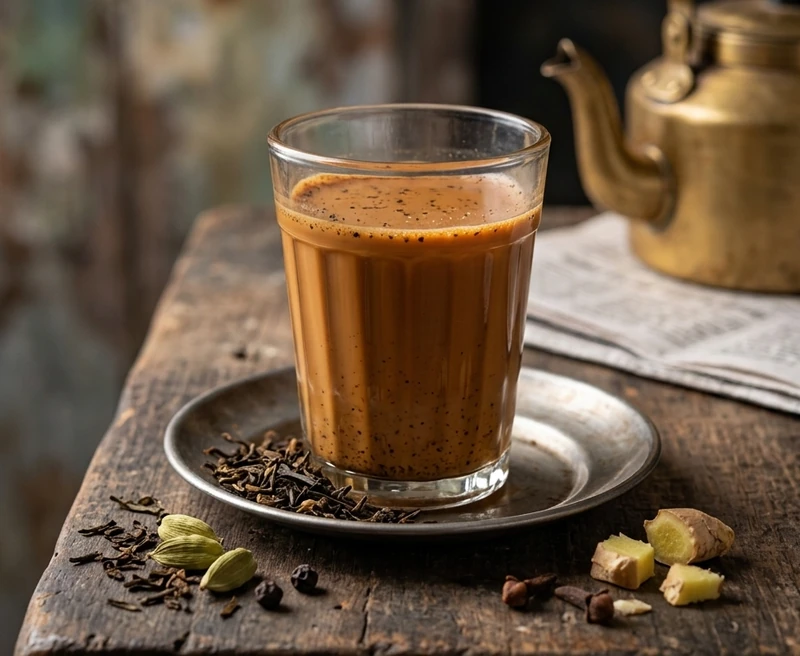 Hot kadak chai brewed fresh at Ambala Chaat House in Edmonton, AB